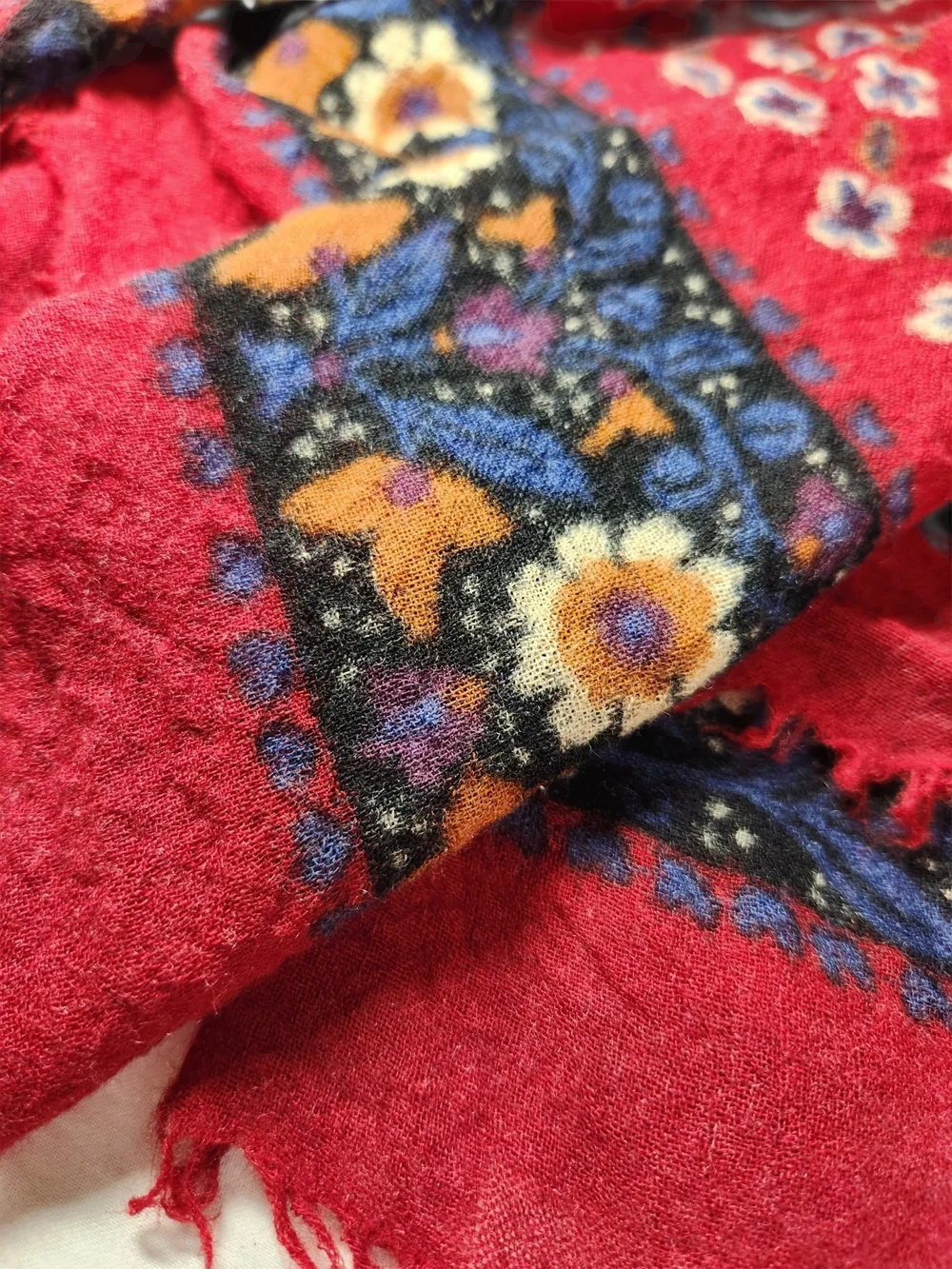 Vintage Yves Saint Laurent YSL Red Floral Wool Blend Square Scarf Shawl Wrap